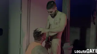 Three Guys Share Bareback Threesome in Private Suite