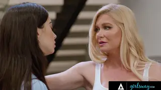 Blonde MILF and Brunette Stepdaughter Share Lesbian Intimacy