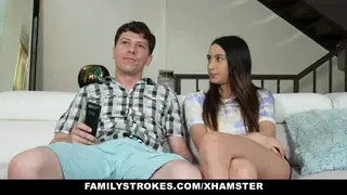 Busty Stepsister Rides Stepbrother During TV Night