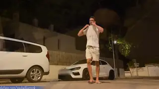 Muscular Latino Twink Flashes Feet and Hole on Midnight Street