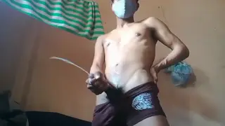 Asian Muscle Twink Flexes and Jerks Off for Camera