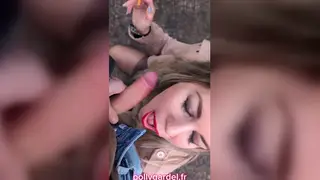 Blonde European Sucks Cock Outdoors in POV