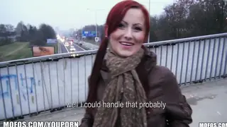 Busty Redhead Flashes and Sucks Stranger Outdoors