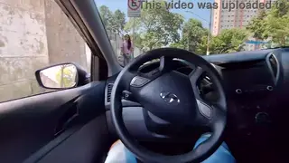 Stranger Gives a Risky Handjob in a Parked Car