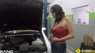Busty Brunette Gives Roadside Blowjob Before Doggystyle Fuck