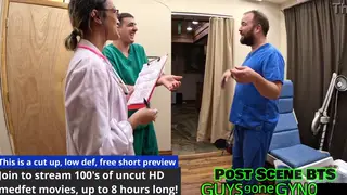 Inked Asian Student Examines Older Doctor on Hospital Desk