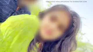 Indian Babe in Stockings Fucks Boyfriend Outdoors for First Time