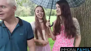 Brunette Duo Dominates Lucky Guy in Valentine Threesome