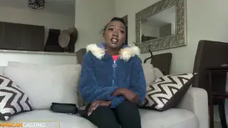 Petite Ebony Amateur Deepthroats a Casting Agent Before a Couch Pounding