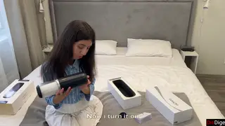Teen Brunette Tests New Masturbator Outdoors Until Huge Cumshot