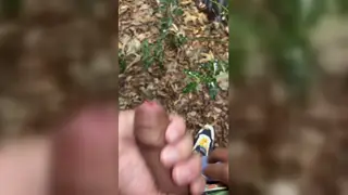 Hairy Latino Bear Strokes His Thick Uncut Cock Outdoors