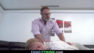 Older Stepfather Guides Young Stepson Through Anal Session