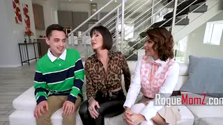 Stepmom and Stepsister Share Virgin on Couch
