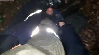 Military Uniformed Man Bound and Milked Outdoors