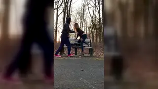 Amateur Couple Fucks Doggystyle on a Park Bench After a Public Blowjob