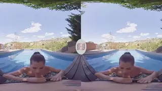 Petite Stepsister Gives POV Blowjob by the Pool