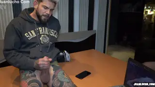 Muscular Tattooed Boss Caught Jerking Off as Coworkers Join In