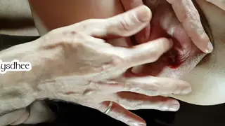 Hairy Brunette Squirts Hard Under Older Dominant's Control