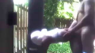 Muscle Daddy Stretches Twink Outdoors in Raw Interracial