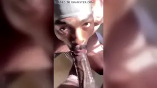 Muscular Ebony Stud Gets Deep Blowjob from Partner