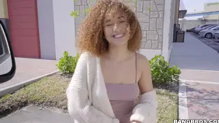 Redhead Ebony Teen Rides Interracial Cock on Bang Bus