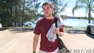Muscular Jock Rides Cock After Deepthroat
