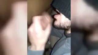 Amateur Sucks a Big Black Cock Inside a Car