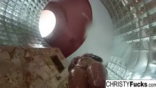 Tattooed Brunette Fingers Her Pussy in Steamy Shower Solo
