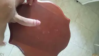 Solo Guy Jerks Big Cock Until Cum Lands on Table