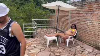Pregnant Latina Enjoys Poolside Blowjob With Boss