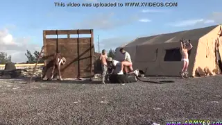 Uniformed Soldiers Engage in a Threesome Blowjob