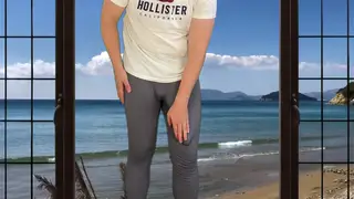 European Jock Strokes a Huge Load onto a Beach Balcony