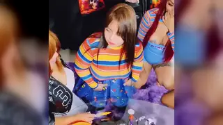 Latina Lesbians Ride Toys in Festive Cosplay