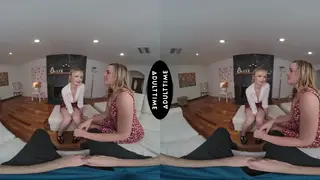 Blonde MILF Fingers Cheating Wife in 69 While Husband Watches VR