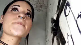 Brunette Performs Deep Blowjob at Gloryhole on Webcam