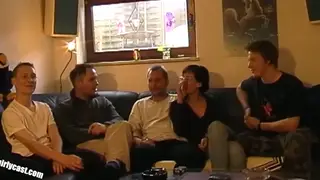 European Wife Services Two Men While Husband Watches