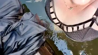 Busty BBW MILF Strips and Rides Outdoors in Lingerie
