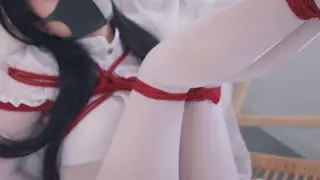 Asian MILF Bound in Stockings Endures Toy Tease