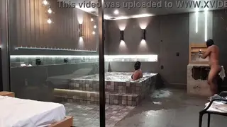Ebony Brunette Swallows Every Drop After Bathroom Blowjob