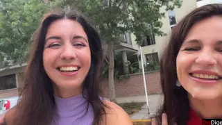 Brunettes Deliver Double Blowjob on Public Street