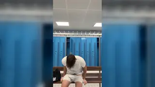 Hairy Daddy Strokes Uncut Cock in Gym Showers