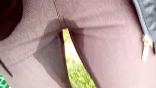 Outdoor POV Captures Jeans Wetting In Public Street