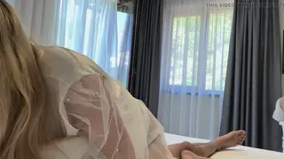 Curvy Pregnant Bride Rides Lover in Wedding Dress on Webcam