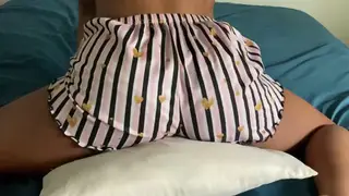 Petite Ebony Teen Grinds Pillow to Orgasm on Cam