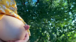 Pregnant MILF Flaunts Lactating Breasts and Hairy Mound Outdoors