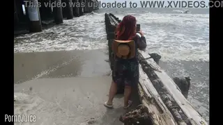 Colombian Latina Spreads Wide and Plays on a Sunny Beach