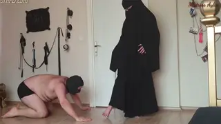 Arab BBW Mistress Canes Submissive Slave Into Submission