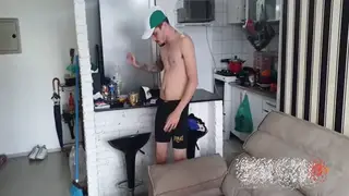 Latino Teen Jerks BBC to Climax at Work