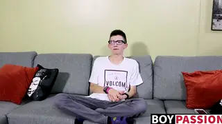 Glasses-Wearing Twink Interviewed Then Jerks Off