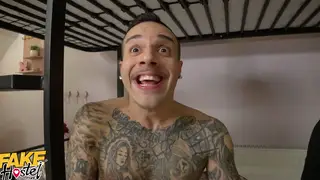 European Brunette Handles Two Cocks in Rough Hostel Threesome